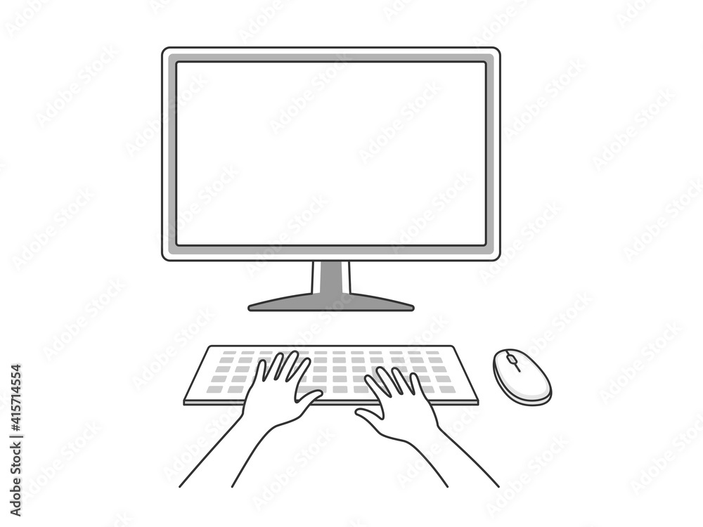 デスクトップパソコンで作業するイラスト Stock Vector Adobe Stock
