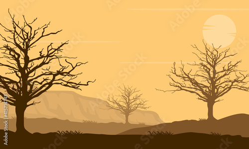 Stunning evening views of the desert at dusk. Vector illustration