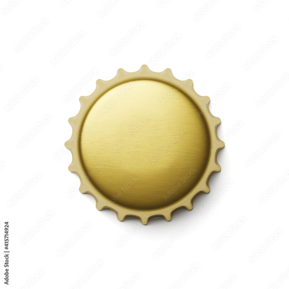 Empty golden metal soda or beer cap isolated. 3d rendering. Empty golden metal soda or beer cap isolated. 3d rendering.