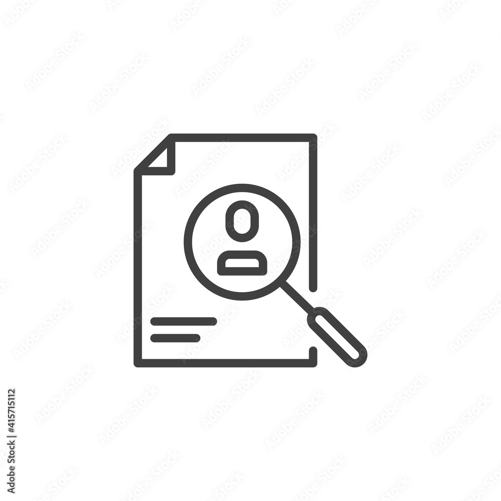 Head hunting line icon. linear style sign for mobile concept and web design. Magnifying glass and resume outline vector icon. Symbol, logo illustration. Vector graphics Head hunting line icon. linear style sign for mobile concept and web design. Magnifying glass and resume outline vector icon. Symbol, logo illustration. Vector graphics