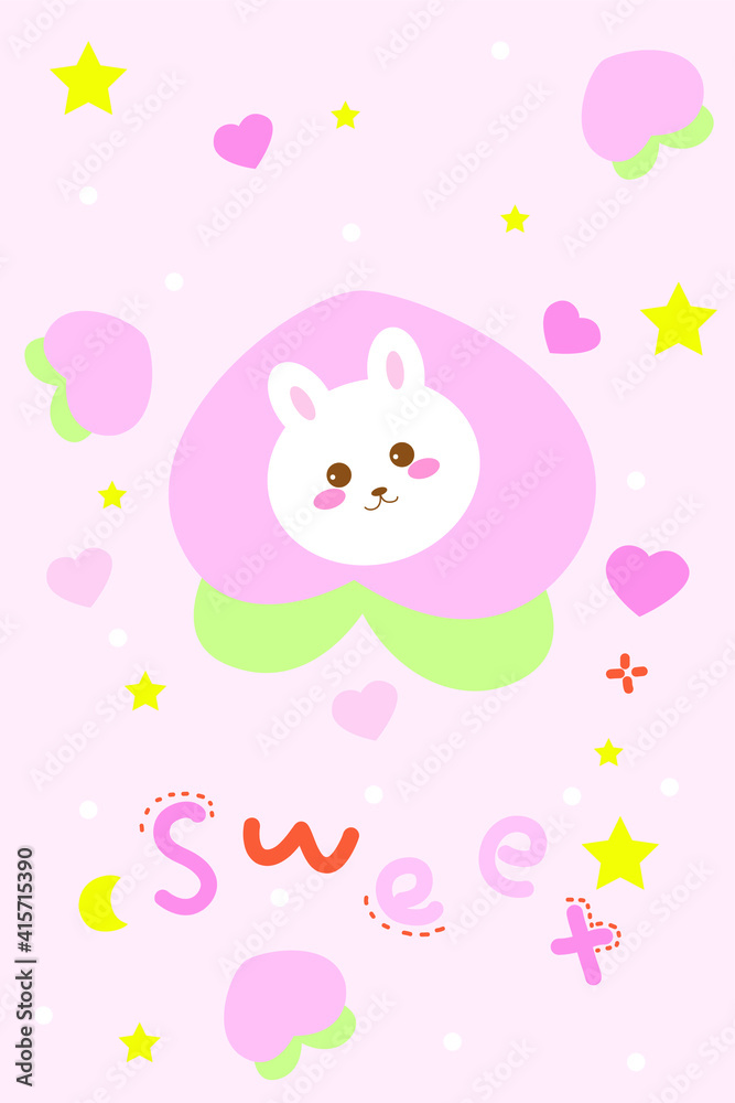 Hand-painted cartoon pink love peach bunny strip carpet Hand-painted cartoon pink love peach bunny strip carpet