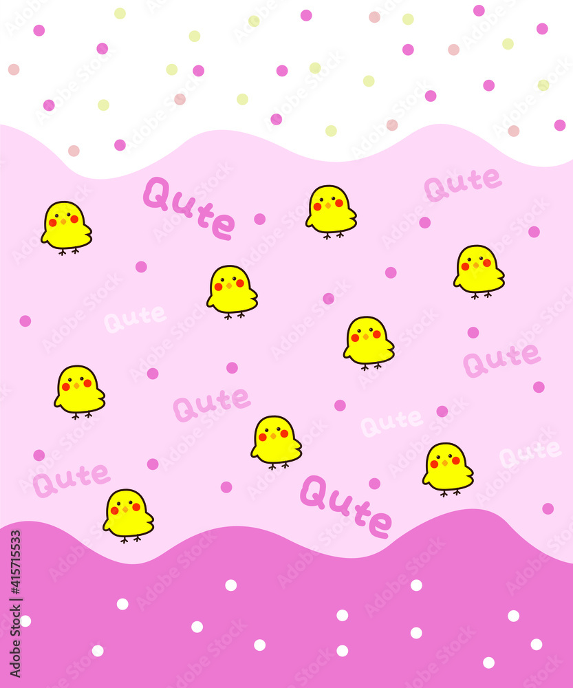 Hand-painted cartoon children's room cute chick pink gradient wallpaper wall stickers Hand-painted cartoon children's room cute chick pink gradient wallpaper wall stickers