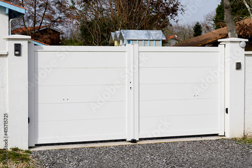 portal aluminum white metal gate and door home of suburb house
