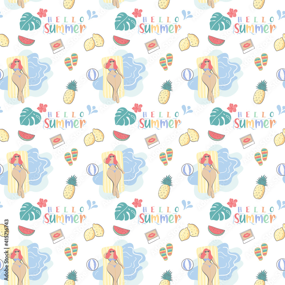 Seamless pattern with summer elements