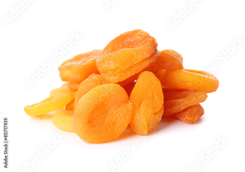 Sweet dried apricots on white background