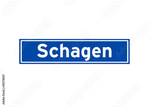Schagen isolated Dutch place name sign. City sign from the Netherlands.
