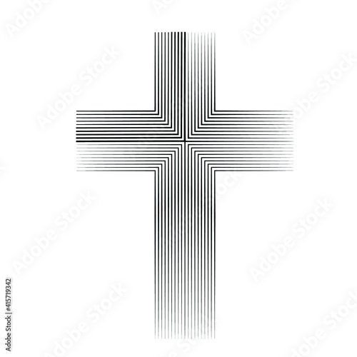 Vector  Cross with lines . Religion Symbol . Church log