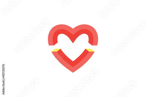 3d letter m and v logo with love heart shape vector graphic