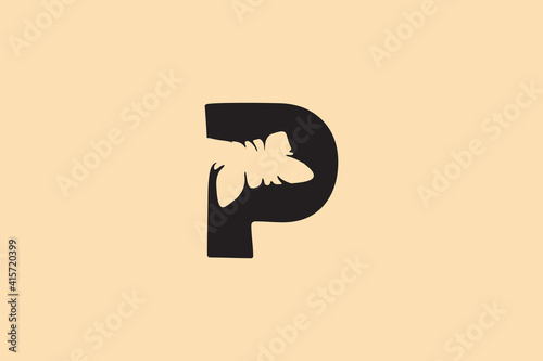 simple letter p initial logo with pillow negative space element design vector