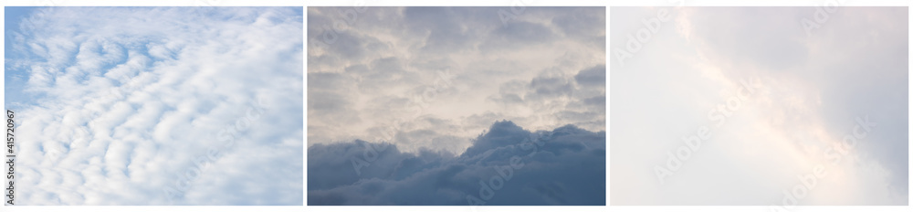 Three beautiful sky and cloud backgrounds for a use montage.