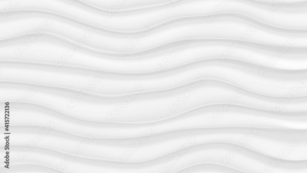 White abstract wavy background. Seamless loop 3D render animation
