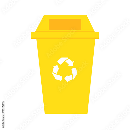  Plastic trash Recycle yellow bin isolated white backfround vector.