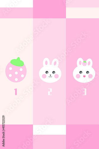 Cartoon rabbit strawberry pink small fresh girl door curtain vector design