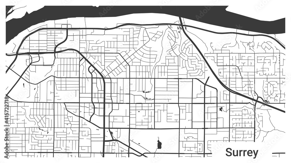 Map of Surrey city, British Columbia, Canada. Horizontal background map poster black and white, 1920 1080 proportions. Map of Surrey city, British Columbia, Canada. Horizontal background map poster black and white, 1920 1080 proportions.