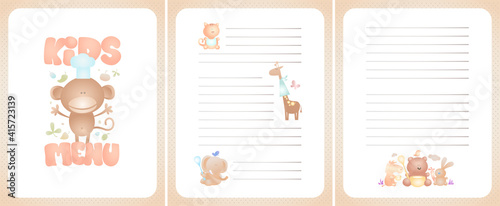 Kids menu list design with front page and pages for dishes