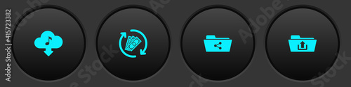 Set Cloud download music, Refund money, Share folder and Folder upload icon. Vector.