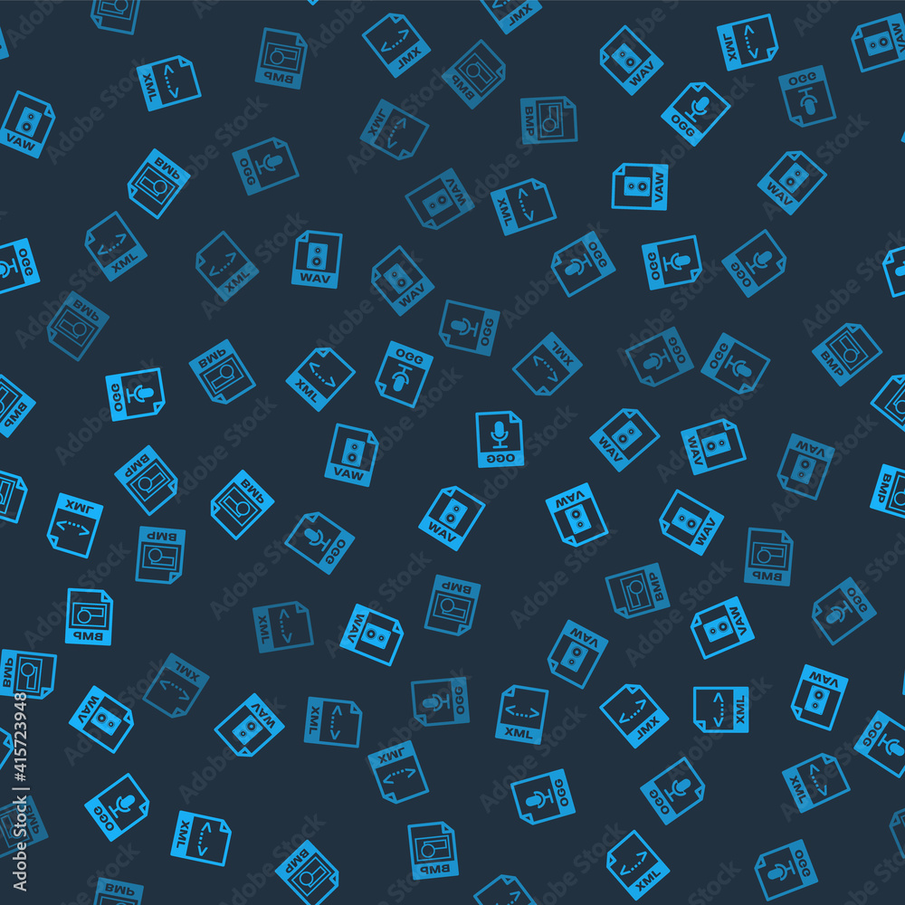 Set XML file document, WAV, OGG and BMP on seamless pattern. Vector. Set XML file document, WAV, OGG and BMP on seamless pattern. Vector.