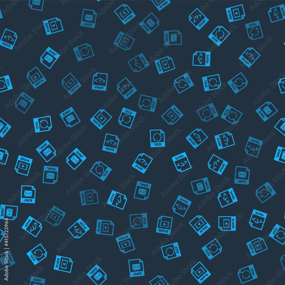 Set MP4 file document, PHP, GIF and EML on seamless pattern. Vector. Set MP4 file document, PHP, GIF and EML on seamless pattern. Vector.