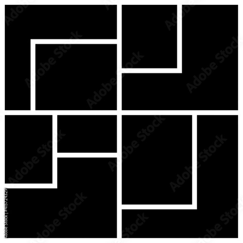 Vector mood board of nine frames. Black photo collage templates.