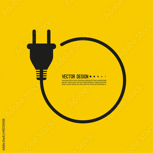 Electric plug icon with cable. Vector isolated illustration on yellow background.
