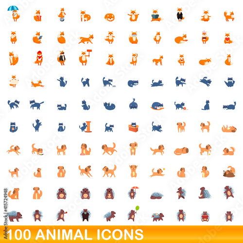 100 animal icons set. Cartoon illustration of 100 animal icons vector set isolated on white background