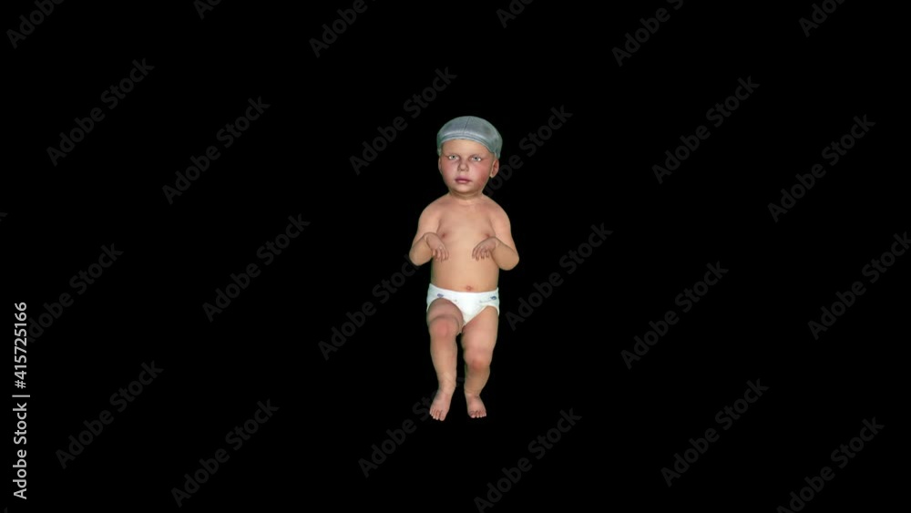 Baby with pampers tiptoe sneaking, front view Baby with pampers tiptoe sneaking, front view