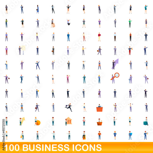 100 business icons set. Cartoon illustration of 100 business icons vector set isolated on white background