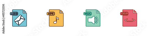 Set MSG file document, MP3, WMA and XML icon. Vector.