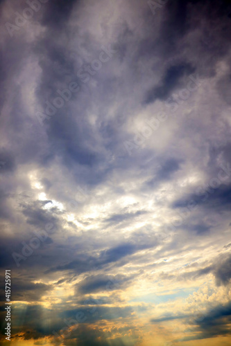 Vertical photo. View of the dark sky before the storm. © Dzmitry