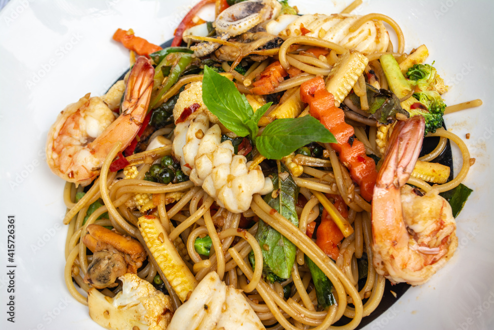 Spaghetti Seafood is a Italian food that is decorated within plate beautifully and It is a popular food. Spaghetti Seafood is a Italian food that is decorated within plate beautifully and It is a popular food.