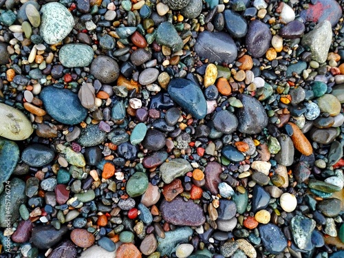 Photography Colorful Sea Pebble stones rocks wet on beach