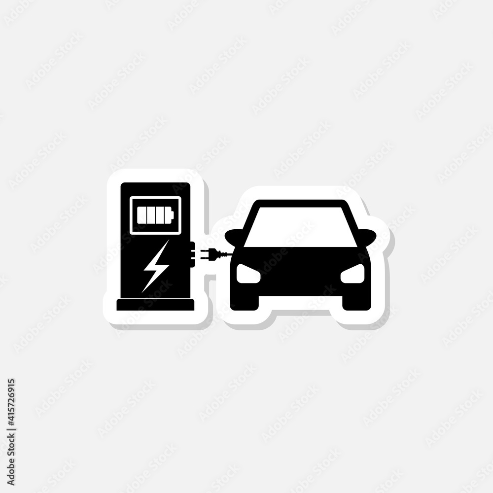 Electric car charging station sticker icon isolated on white background