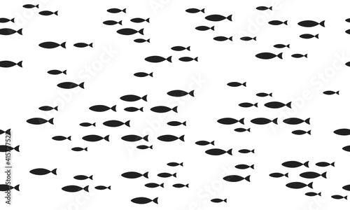 Silhouettes school of fish with marine life of various sizes swimming fish seamless pattern flat style design vector illustration. Colony of big and small sea animals. © Konstantin