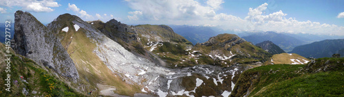 Panorama, view of the Rofan Mountains at the Achensee, near Maurach, Austria