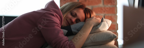 Woman sllep on office table closeup background