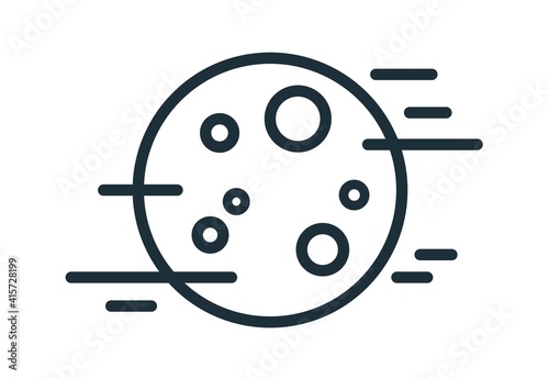 Simple weather icon with fog and full moon with craters. Symbol of foggy nigh...