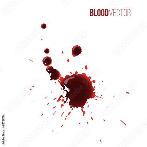 Blood drops. Red splattered stains, splash, drip liquid spots vector illustration. Murder crime scene textures on white background. Horror bloody scary collection of bloodstains