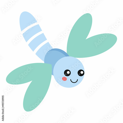 Cute dragonfly in cartoon style. Insects for a children's book. A character to print on a child's clothing.