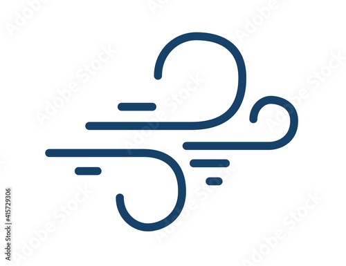 Abstract simple icon of windy weather in line art style with curved lines of blowing cold wind isolated on white background. Linear flat vector illustration