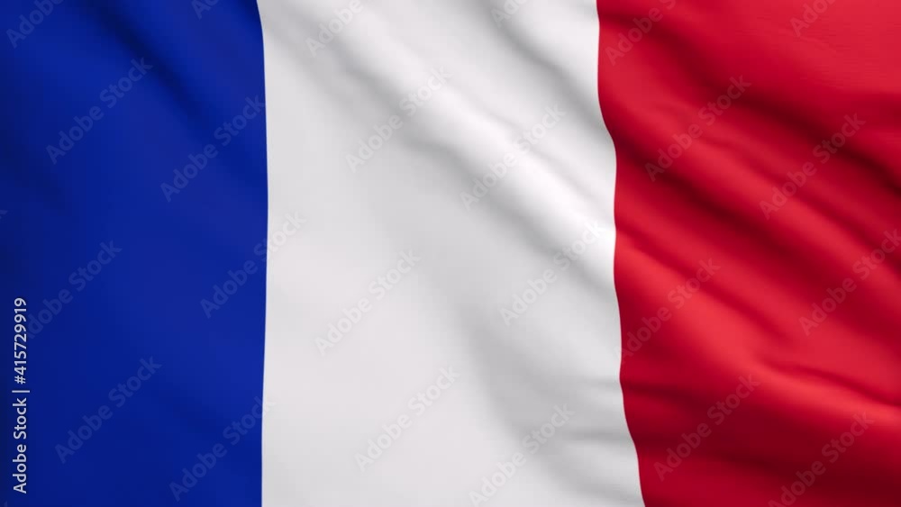 Close-up of the flag of France waving in the wind, 3D rendered animation