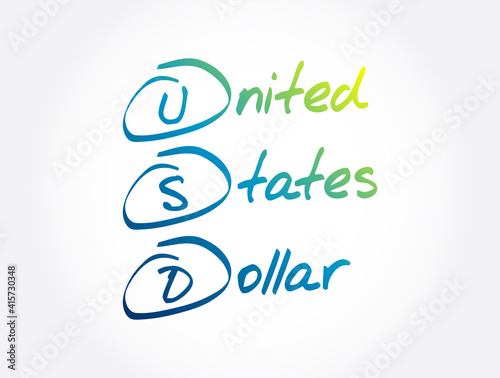 USD - United States Dollar acronym, business concept background