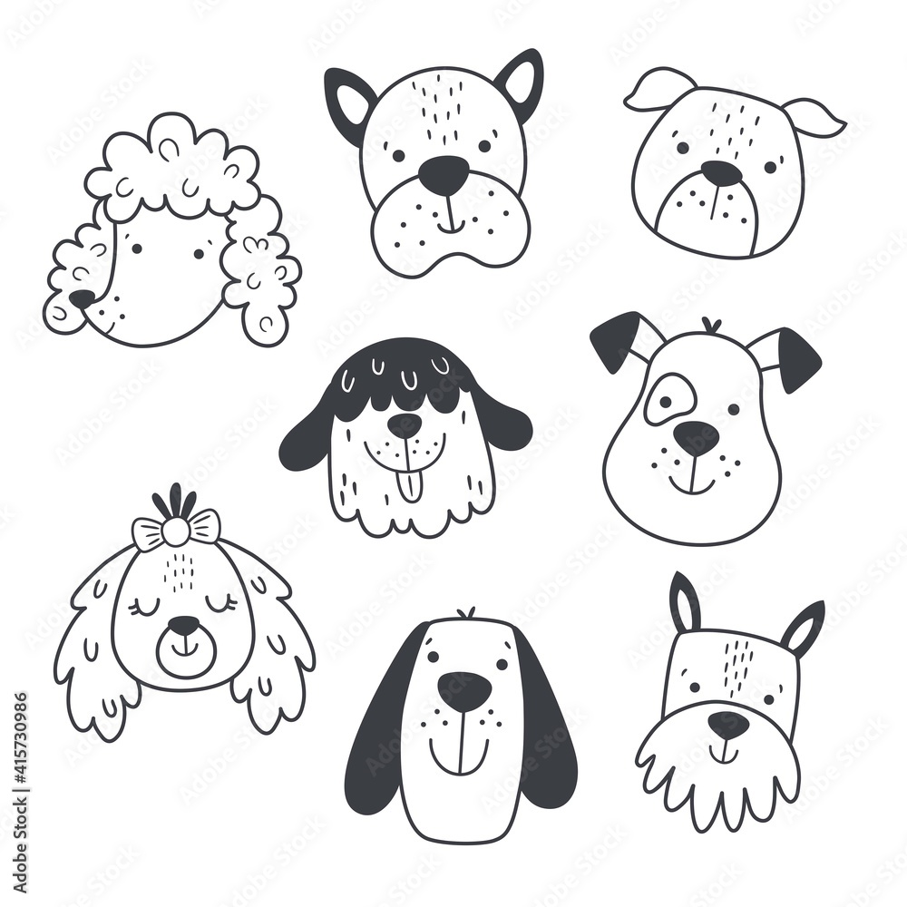 cute doodle dogs head on white background