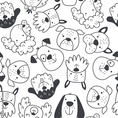 cute doodle dog pattern on white background
