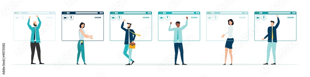 Group video call. Virtual window frames. Friends' social distance. Group video call. Virtual window frames. Friends' social distance.