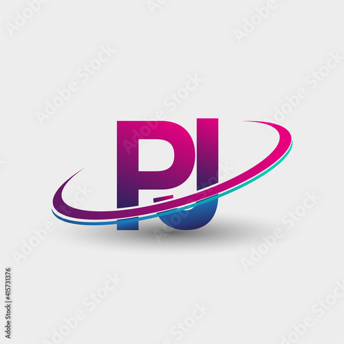 PJ initial logo company name colored blue and magenta swoosh design, isolated on white background. vector logo for business and company identity.