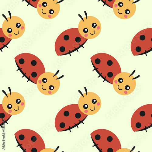 A seamless pattern with a cute ladybug. An endless background with a bug for sewing children's clothing, printing on textiles and packaging paper. © Полина Екимова