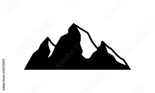 Mountain silhouette. Rocky mountain icon or logo. Vector illustration.