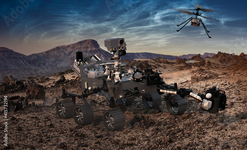 Canvas Print Perseverance - a planetary rover of the NASA Mars 2020 mission and Mars Helicopter, Ingenuity, the purpose of which is to explore the Martian Jezero crater