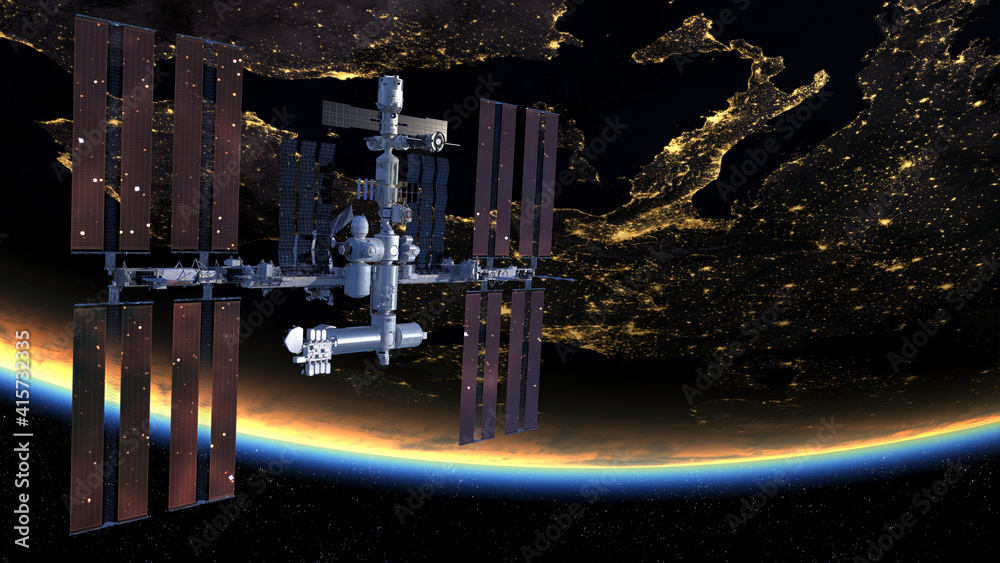 Fototapeta Międzynarodowa Stacja Kosmiczna na orbicie okołoziemskiej.Elementy tego zdjęcia dostarczone przez NASA.