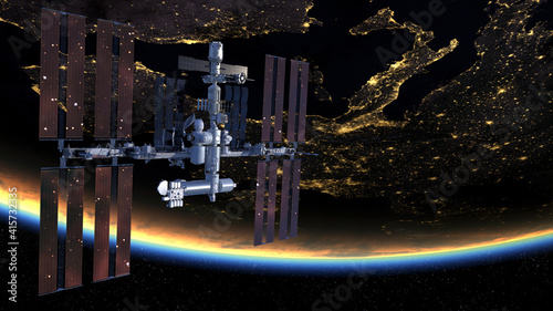 Fototapeta Naklejka Na Ścianę i Meble -  The International Space Station in orbit around Earth.Elements of this image furnished by NASA.